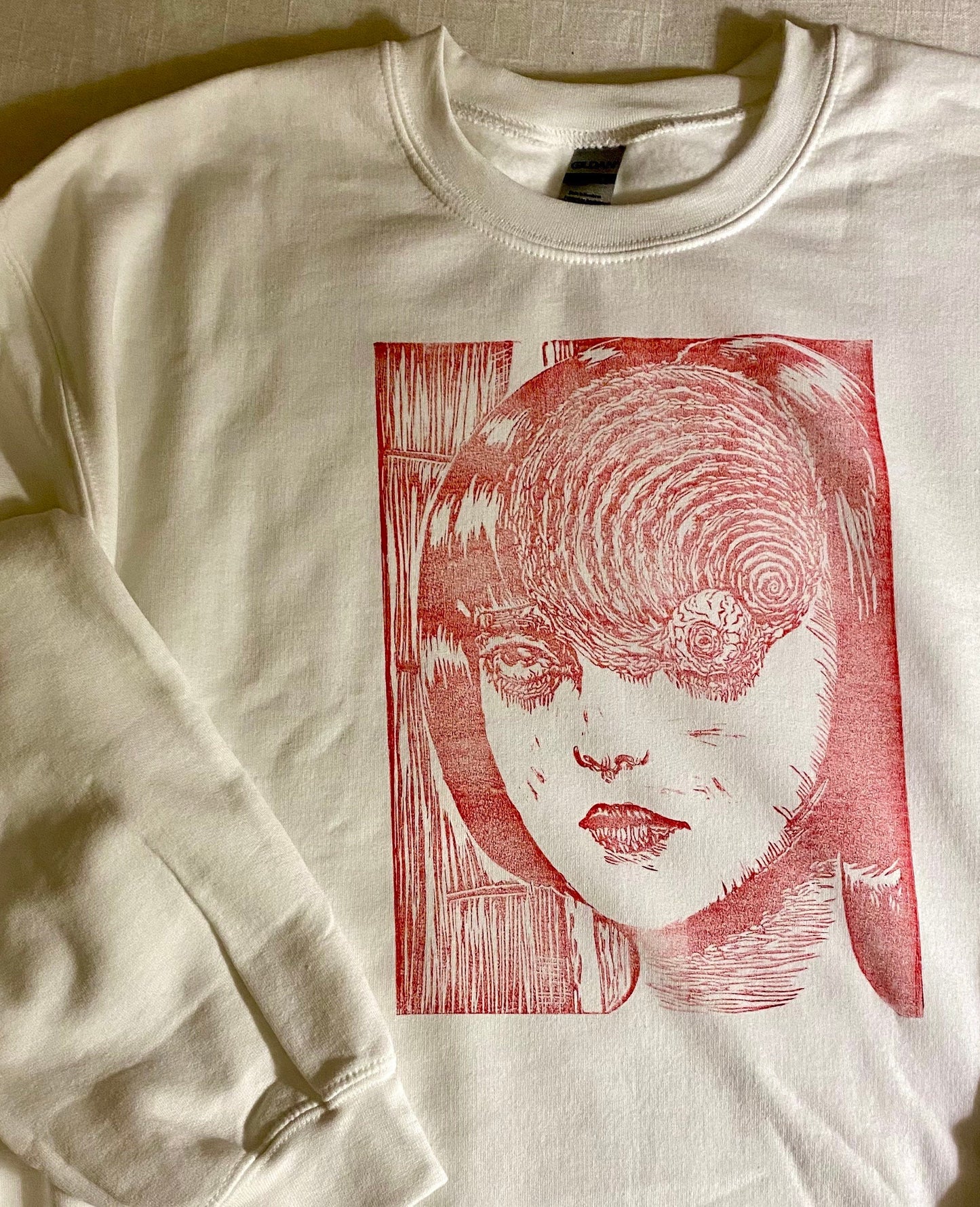 Uzumaki Spiral Linoleum Printed Crewneck