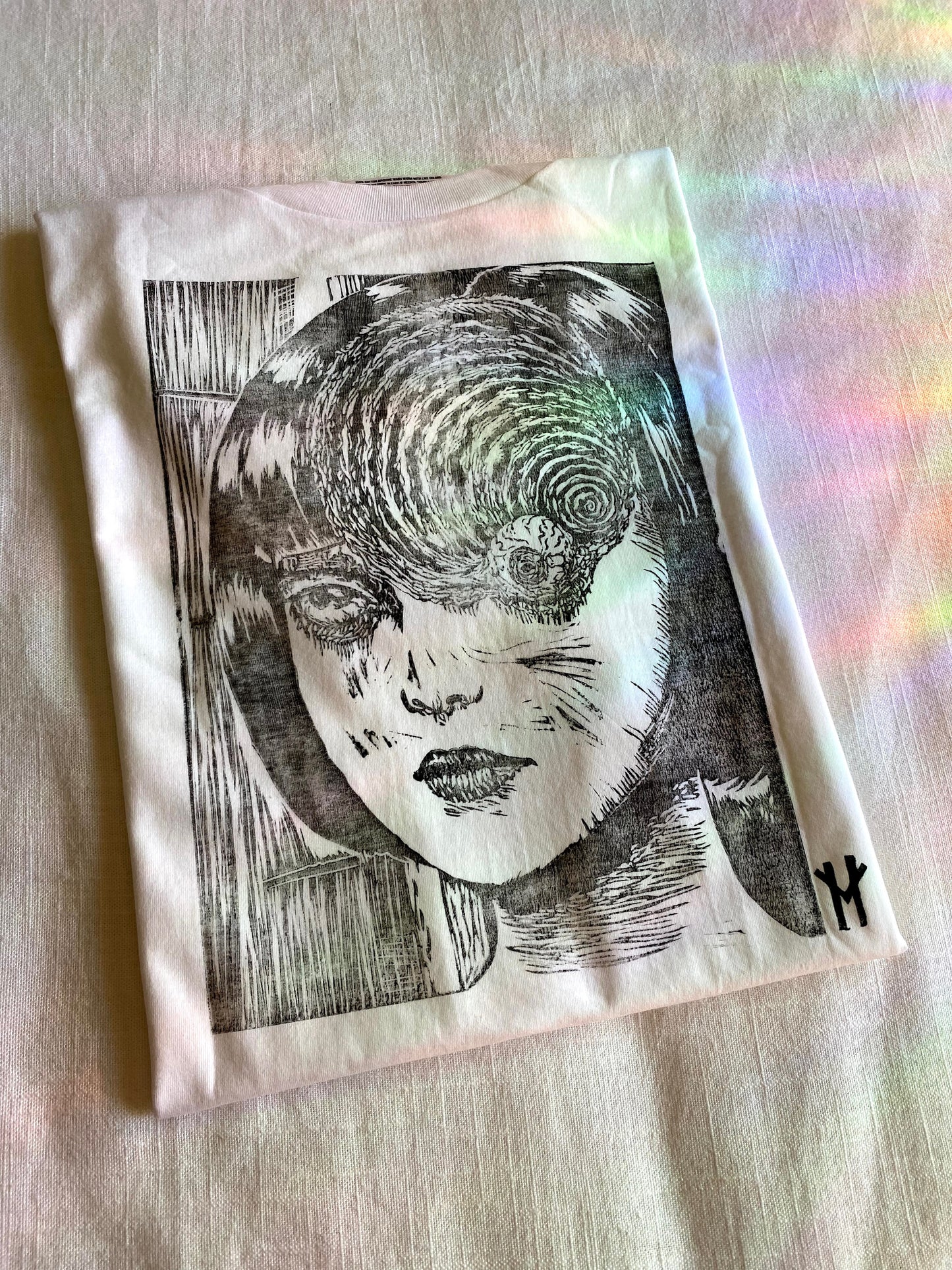 Uzumaki Spiral Linoleum Printed T-shirt