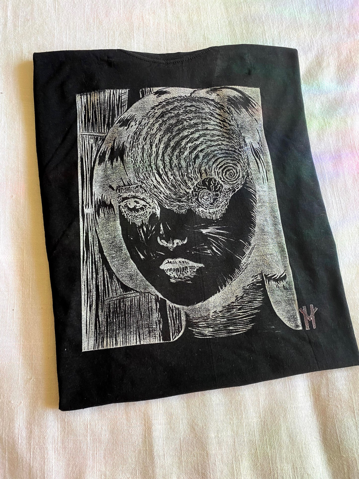 Uzumaki Spiral Black Linoleum Printed T-shirt