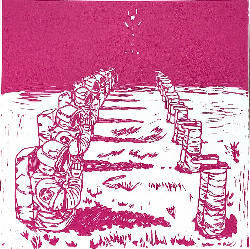 Darkness Demon Pink Linoleum Print