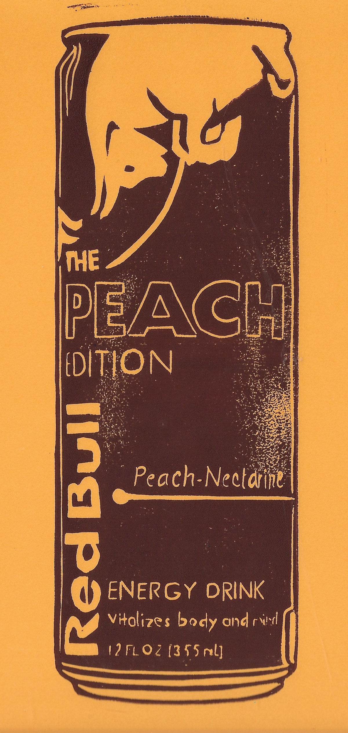 Peach Bull Linoleum Print