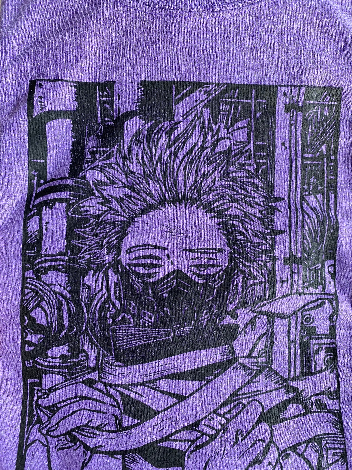 Sleepy Purple Hero Linoleum Printed Purple T-shirt