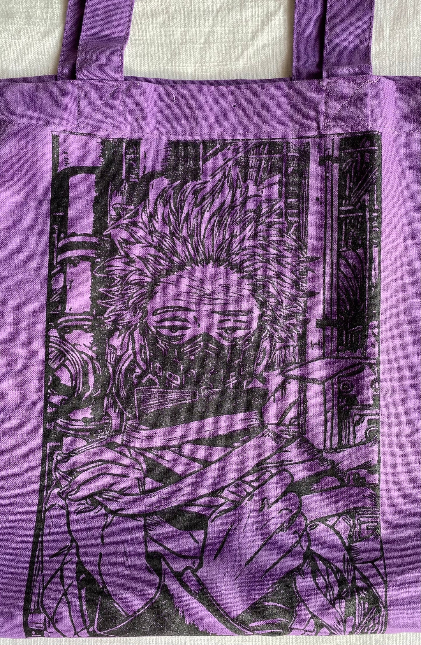 Sleepy Purple Hero Linoleum Printed Tote Bag