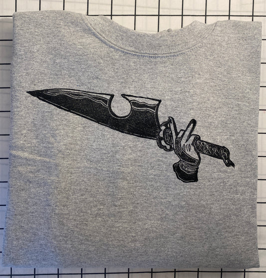 Flashy Swordsman Linoleum Printed Gray Crewneck