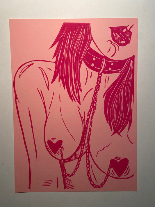 Chain Valentine Linoleum Print