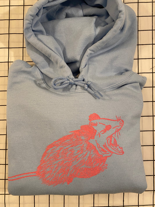 Possum Screaming Pink Linoleum Printed Blue Hoodie