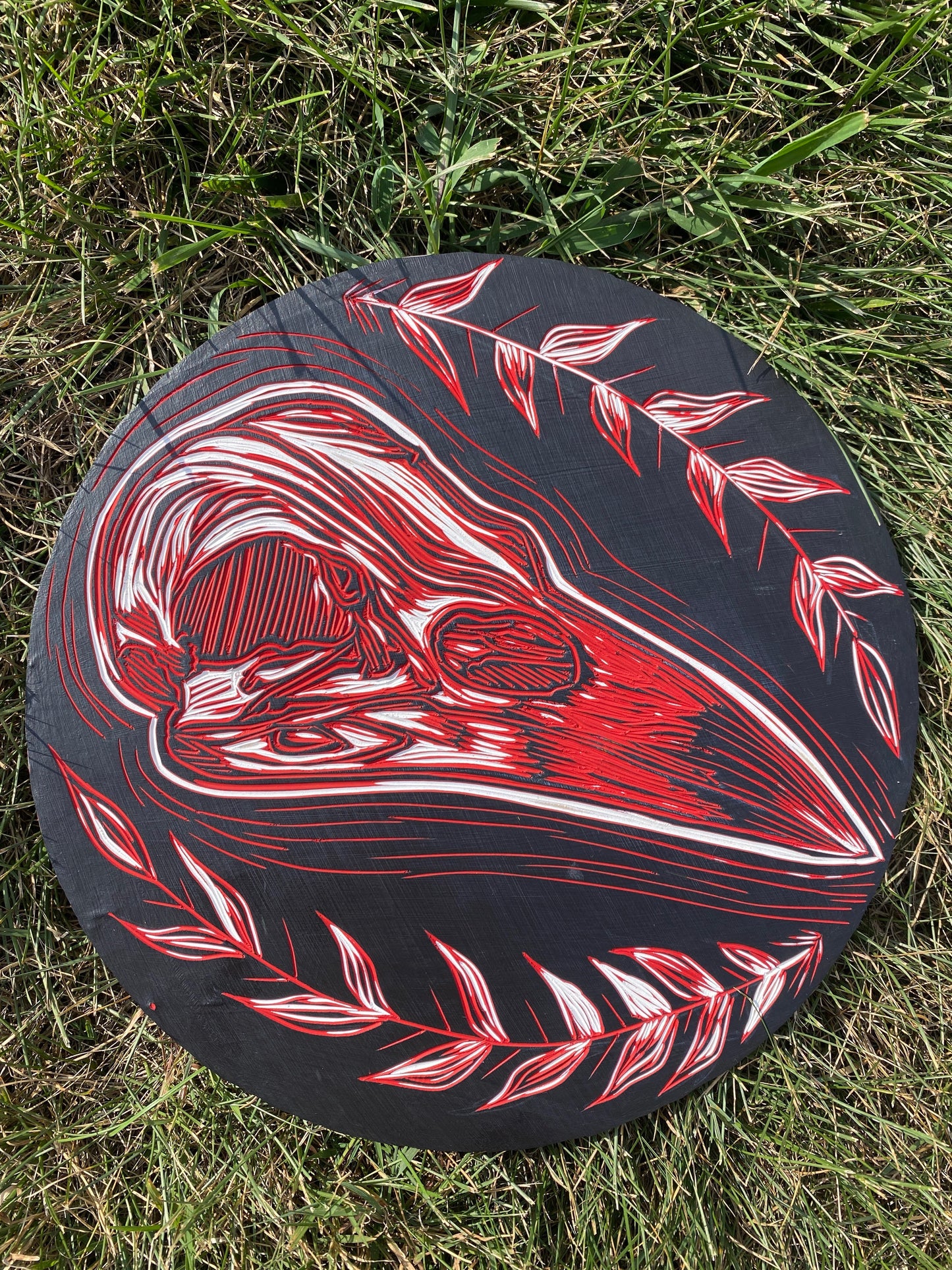 “Red Crow Skull” Acrylic Paint Carving