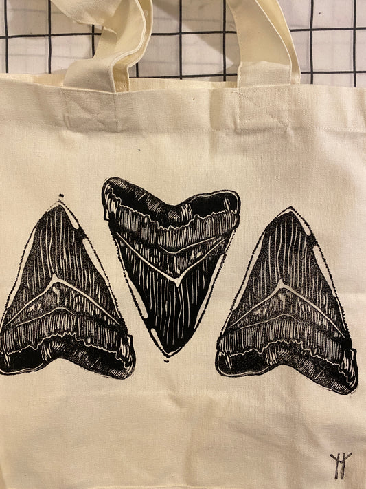 Megalodon Tooth Linoleum Printed Tote Bag