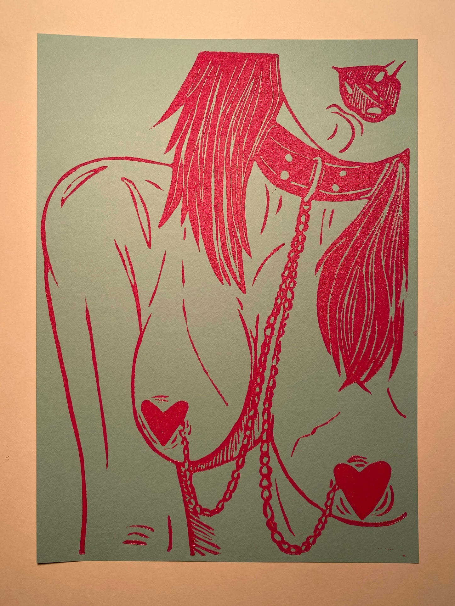 Chain Valentine Linoleum Print